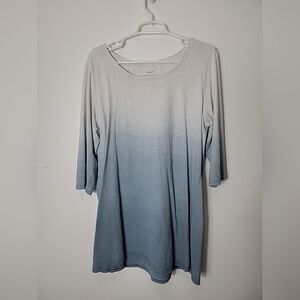 Pure Jill Ballet Sleeve Ombre White Blue 100% Cotton Tunic Top, L